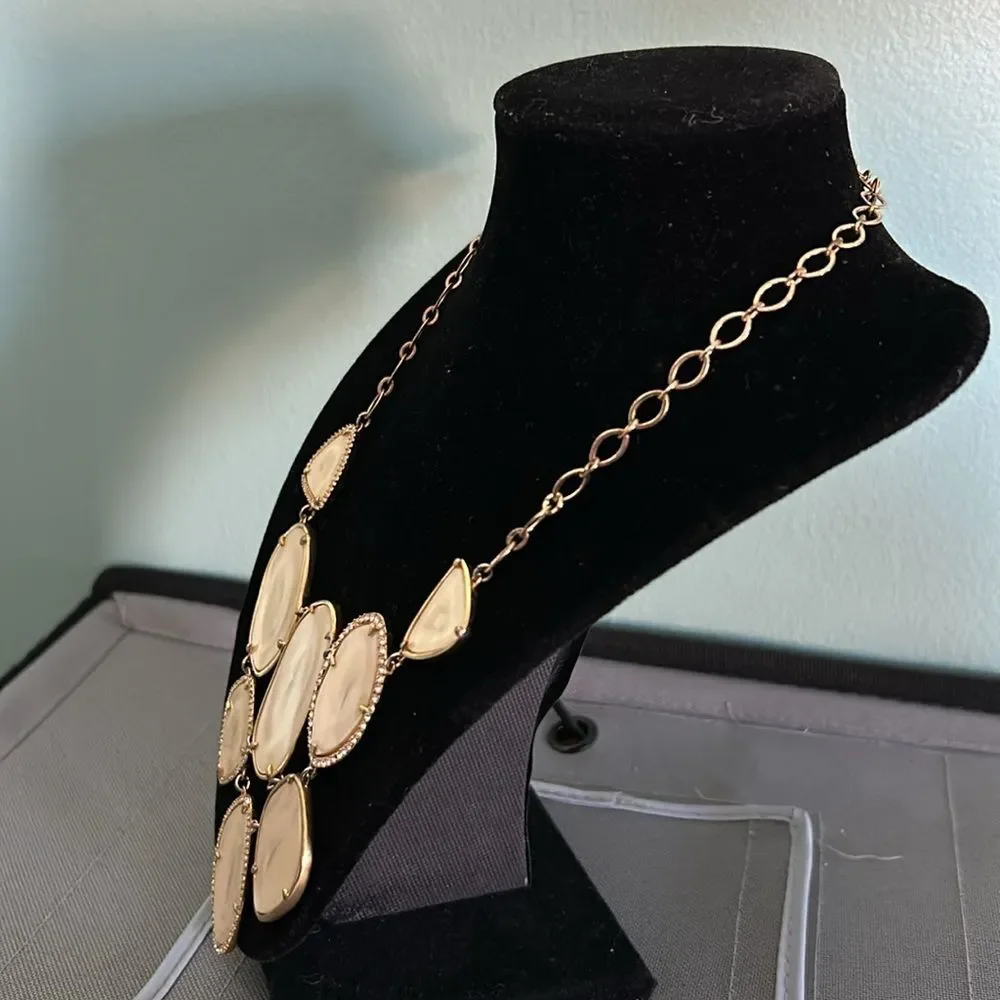 Stella & Dot gold tone and beige statement necklace